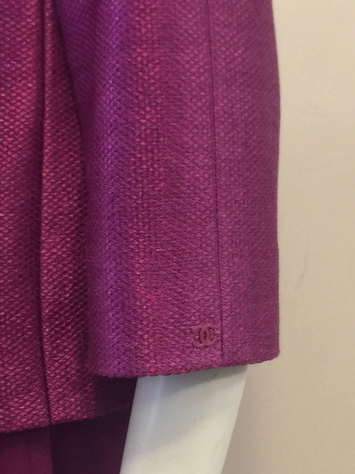 Chanel 2001 Spring Plum Ensemble W Raffia Jacket and Chiffon Skirt and Shell For Sale 2