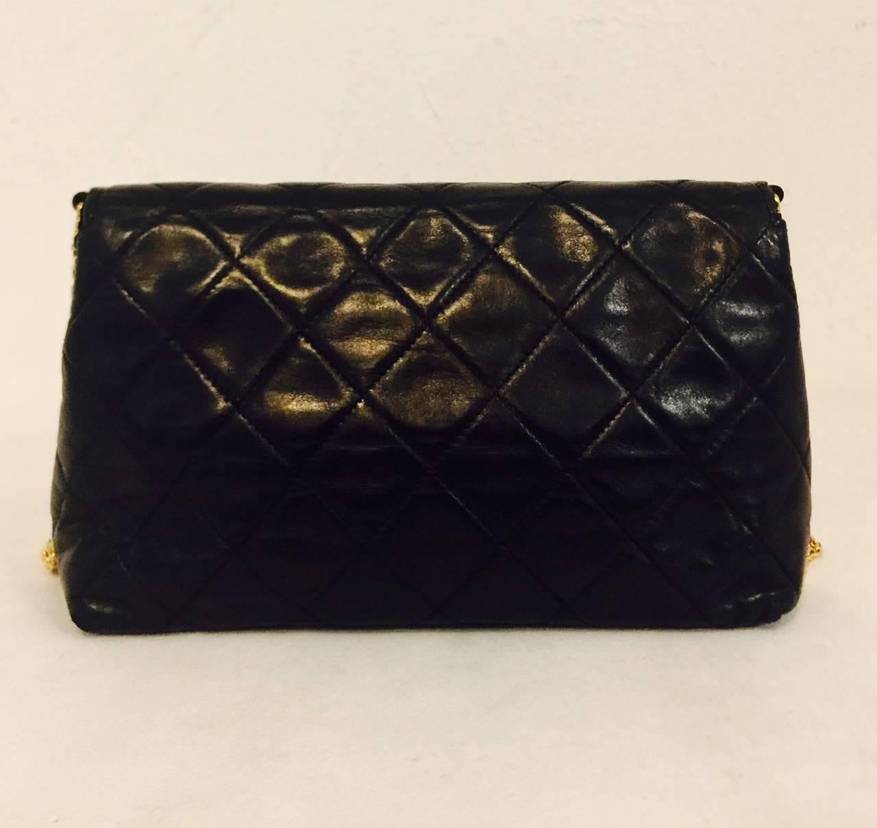 Women's  1980s Chanel Black Quilted Lambskin Flap Bag W Gold Tone Multi Chain Strap 