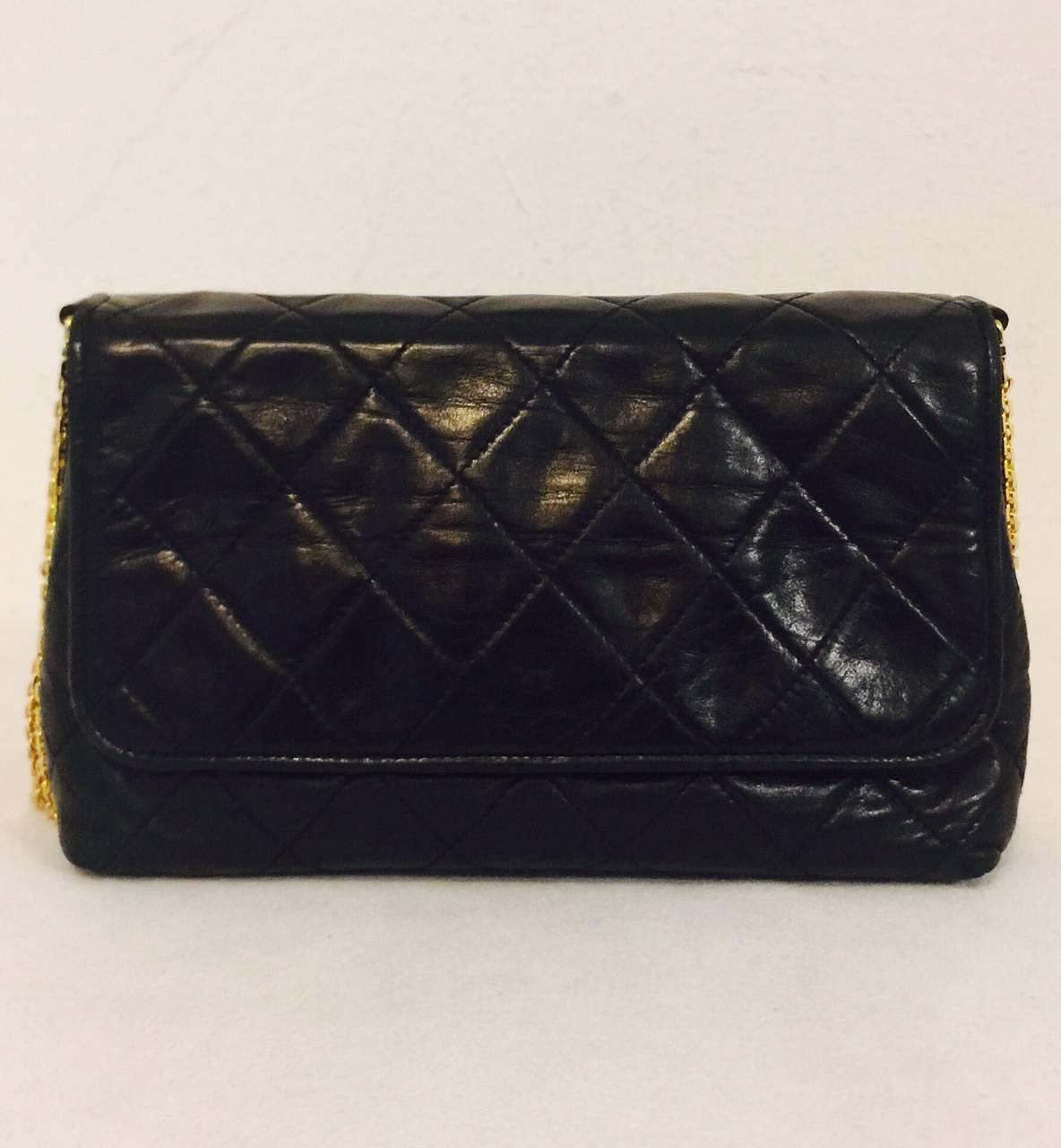  1980s Chanel Black Quilted Lambskin Flap Bag W Gold Tone Multi Chain Strap  In Good Condition In Palm Beach, FL