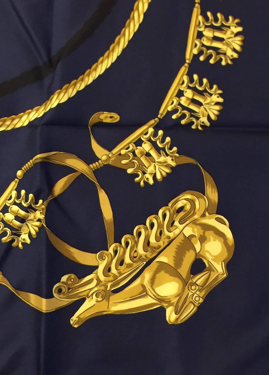 Hermès Black Silk Twill Carre Les Cavaliers D'Or by Vladimir Rybaltchenko 1