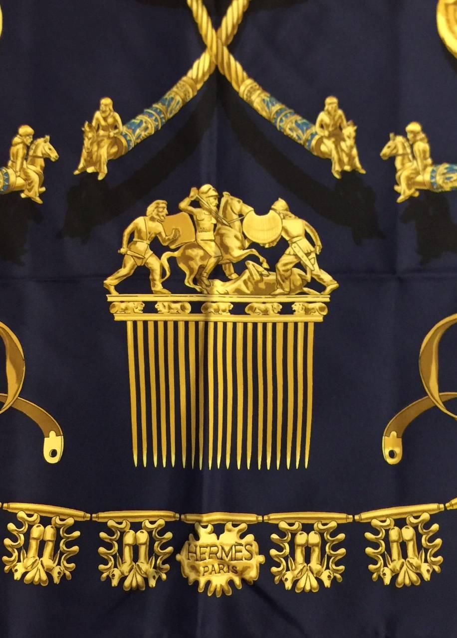Hermès Black Silk Twill Carre Les Cavaliers D'Or by Vladimir Rybaltchenko In Excellent Condition In Palm Beach, FL