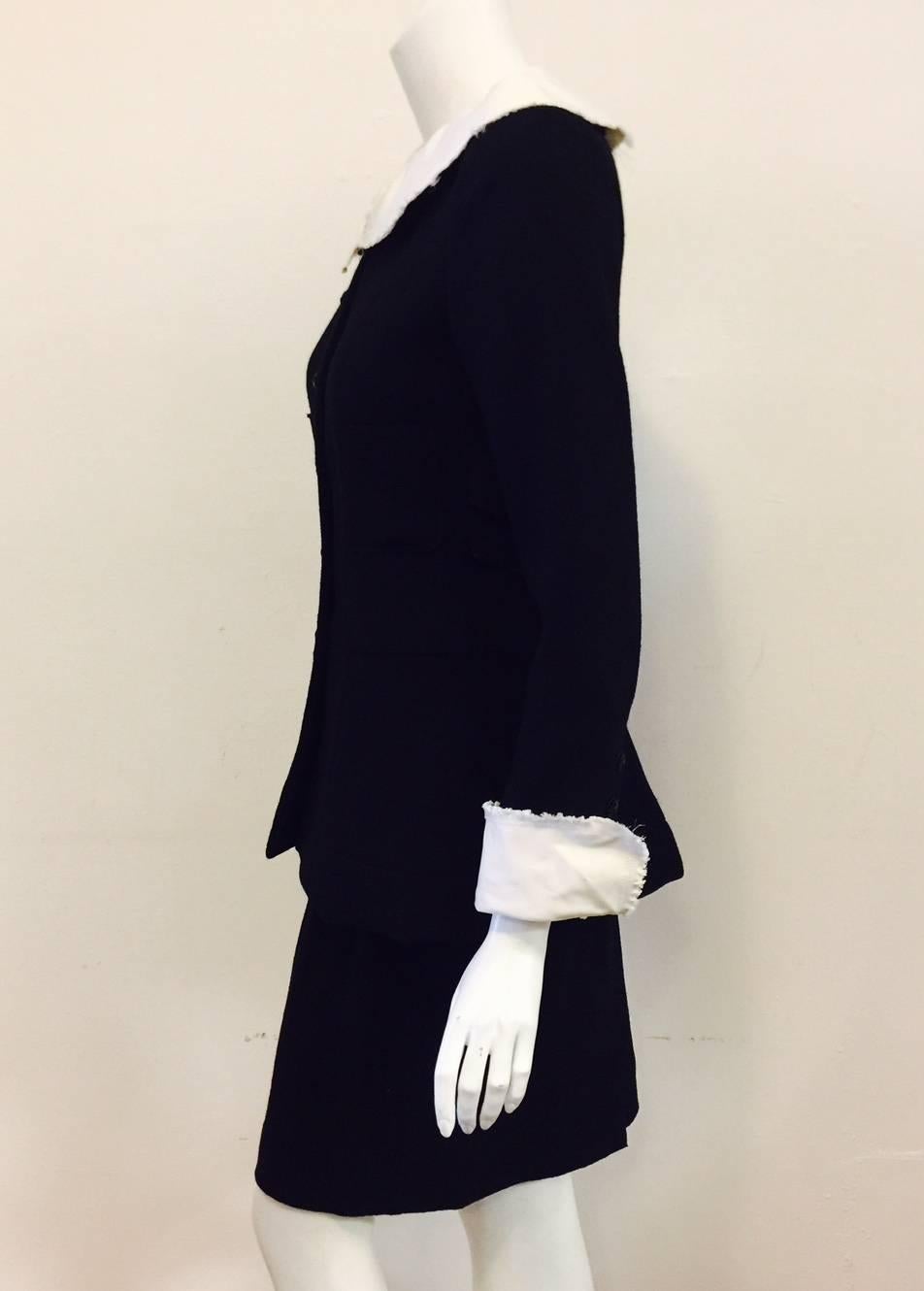 Women's Chanel Black Double Faced Wool Skirt Suit With Removable Silk Collar and Cuffs