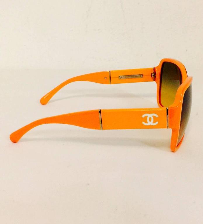 Chanel Orange Large Frame Sunglasses With Gold Tone Accents