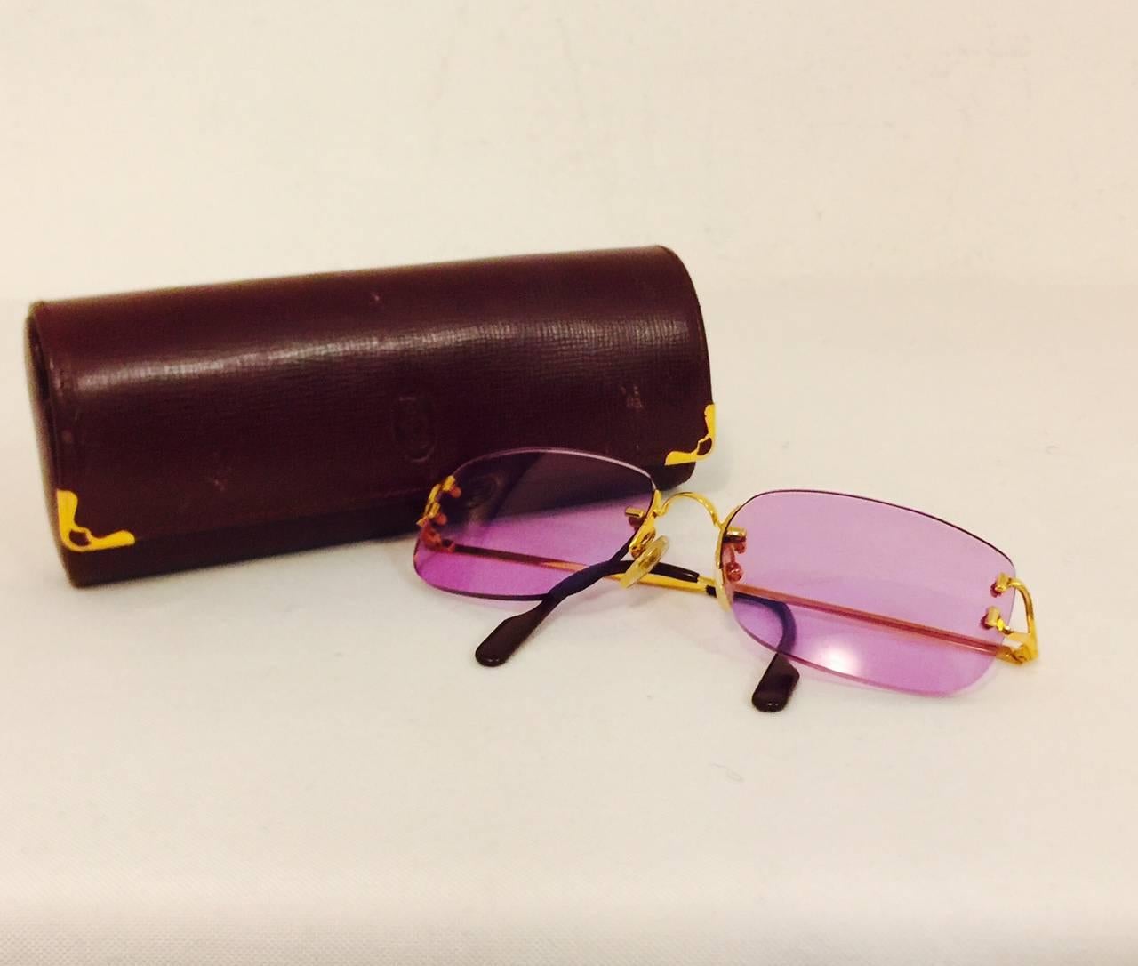 Women's Cartier Rimless Sunglasses With Rose Pink Tinted Lenses  