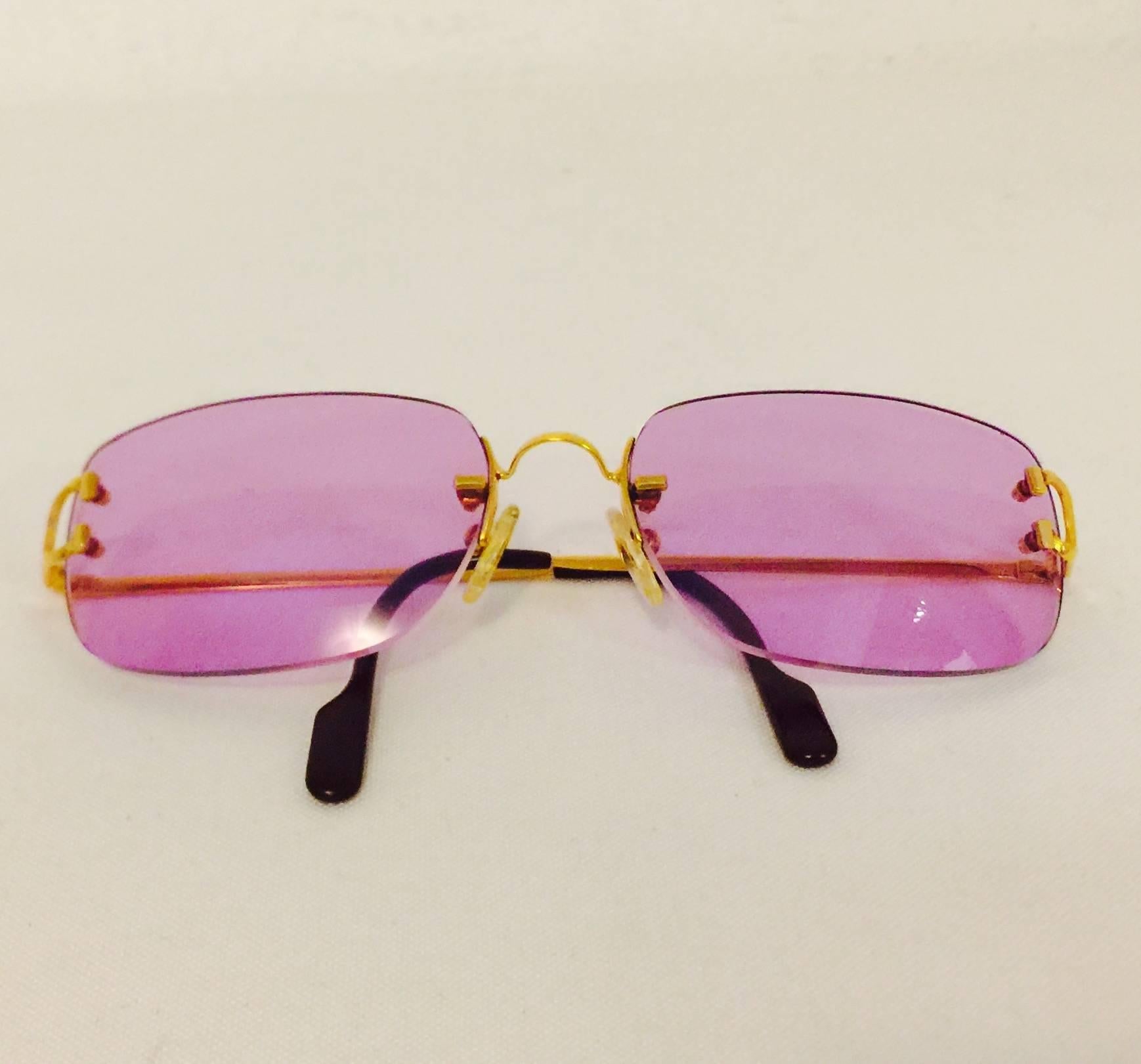 Cartier Rimless Sunglasses With Rose Pink Tinted Lenses   In Excellent Condition In Palm Beach, FL