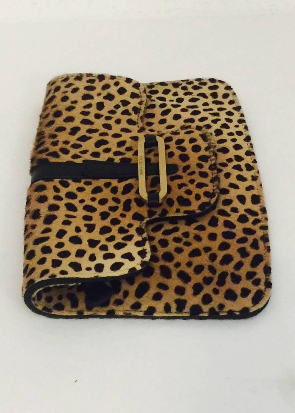  Jimmy Choo Leopard Print Calf Hair Flap Pochette With Snap Closure In Excellent Condition In Palm Beach, FL