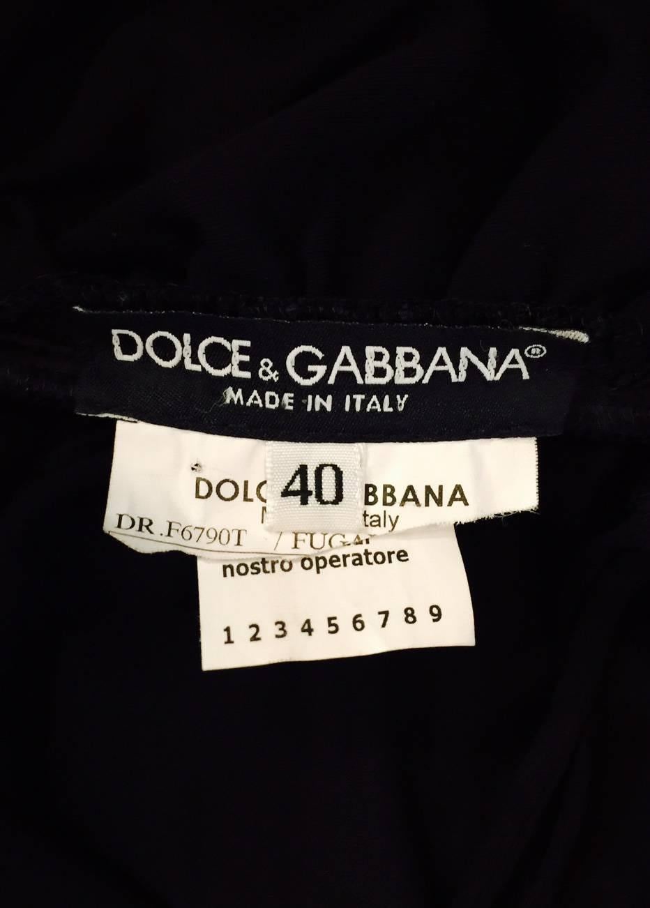 Dolce & Gabbana Black Ruched Stretch Viscose Cocktail Dress With Satin Piping 3