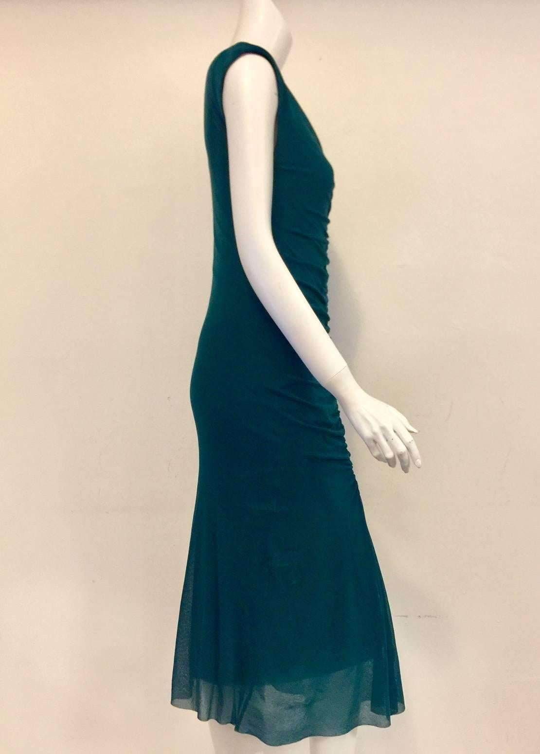 Fuzzi Forest Green Sleeveless Ruched Front Longer Length Dress With Tags In New Condition In Palm Beach, FL
