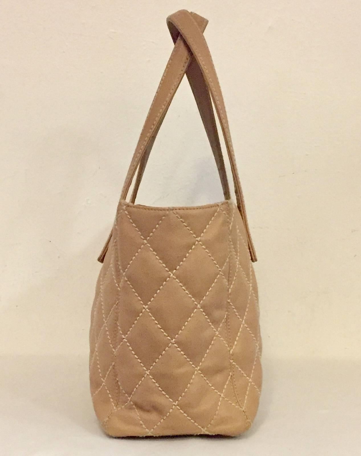 Brown Chanel Tan Diamond Quilted Leather Tote W Contrast Stitching Serial 8068065