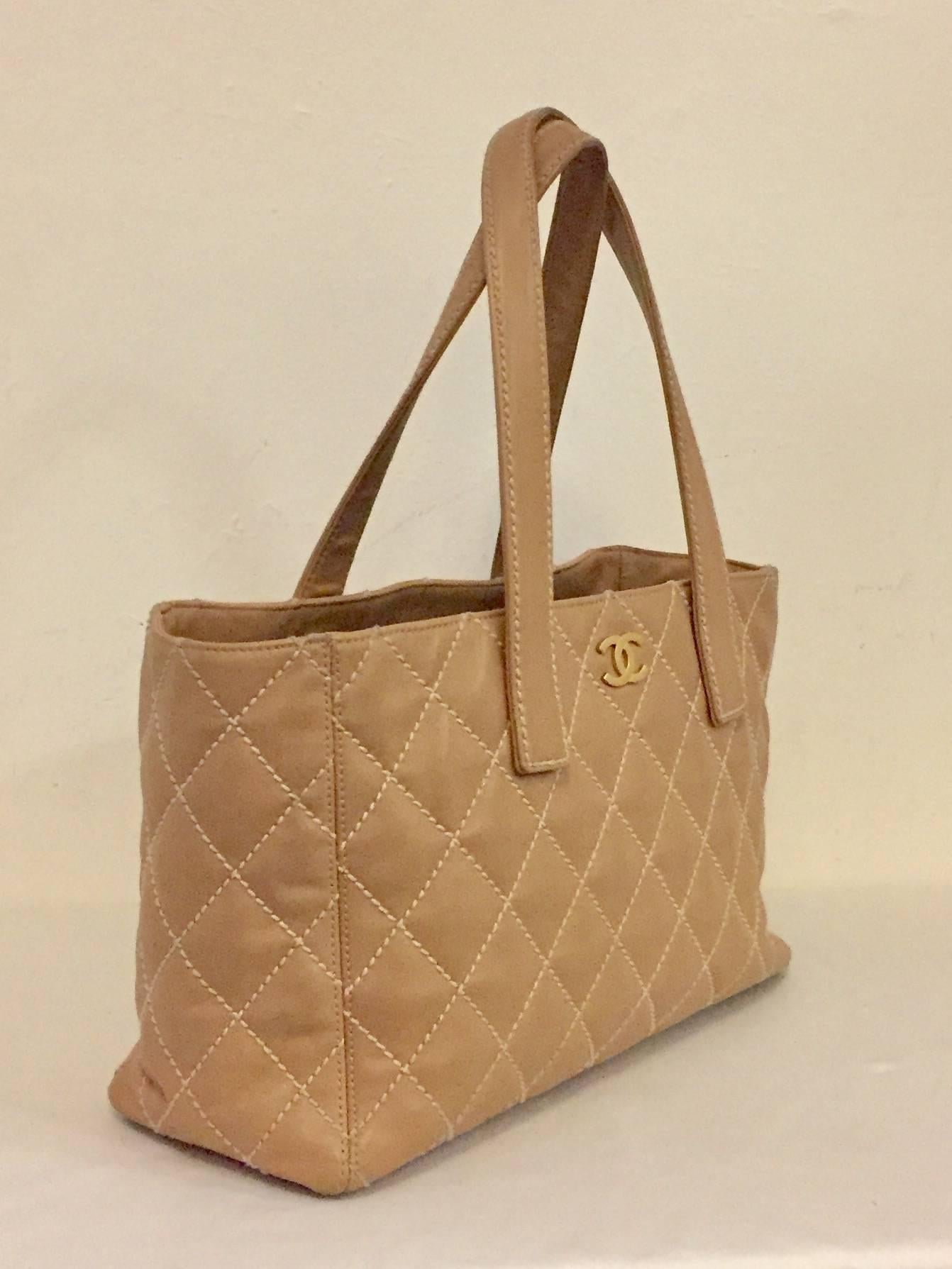 Chanel Tan Diamond Quilted Leather Tote W Contrast Stitching Serial 8068065 3
