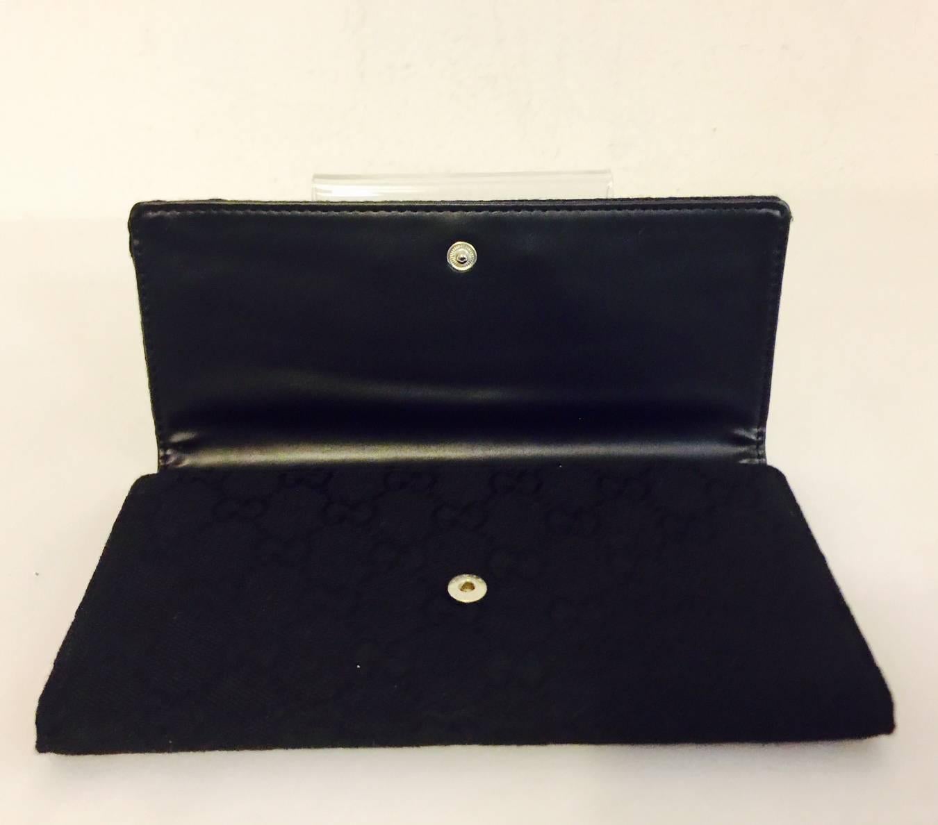 Gucci Black Monogram Canvas Tri-Fold Long Wallet In Excellent Condition In Palm Beach, FL