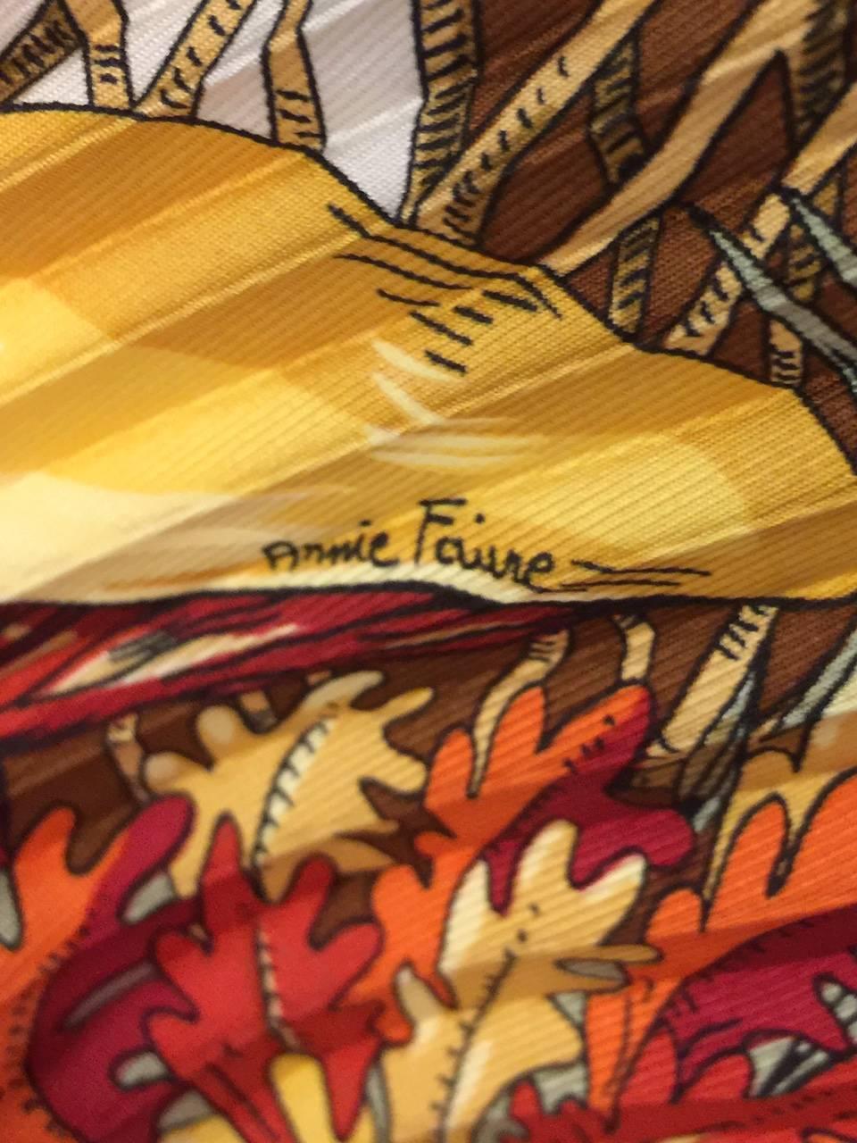 Hermes L'ile Deserte Silk Twill Carre by Renowned Artist Annie Faivre was introduced in 1998. As one of Hermes' most popular and beloved artists, Faivre's designs are highly prized and collected by connoisseurs worldwide!  This particular print