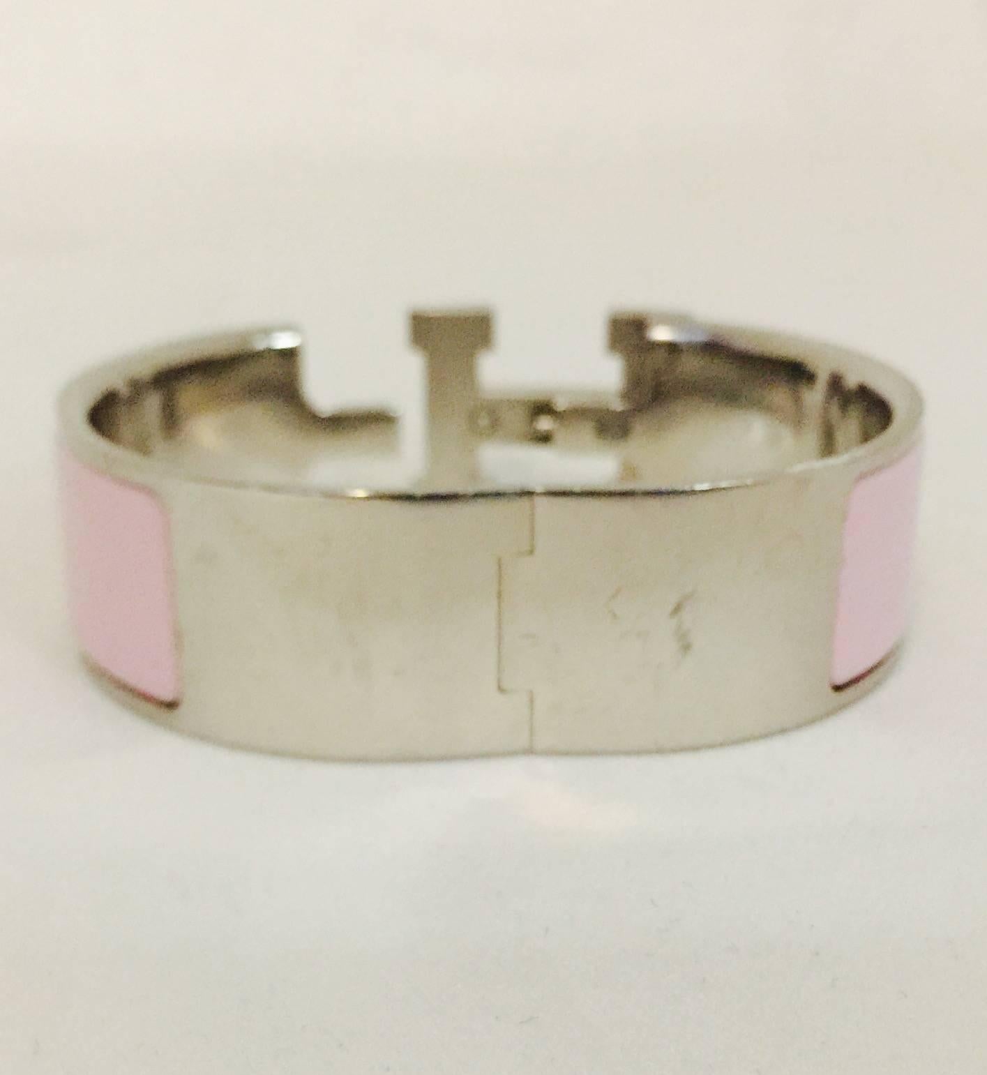 Hermes Enamel Palladium Pink Clic Clac H Bracelet PM 1