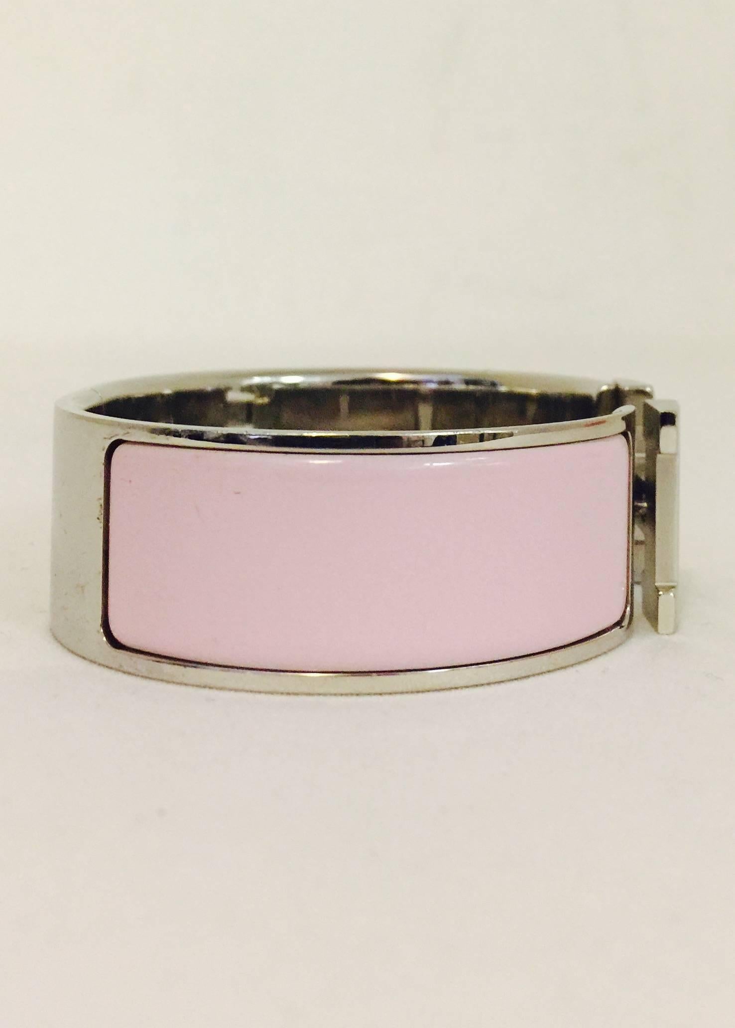 Women's Hermes Enamel Palladium Pink Clic Clac H Bracelet PM