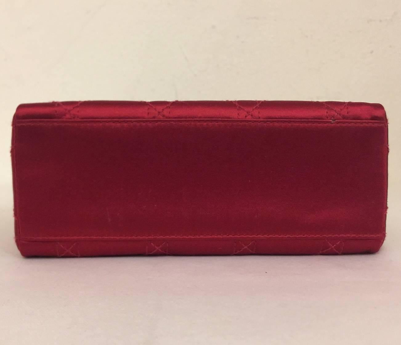 Iconic Mini Lady Dior Ravishing Red Silk Satin Evening Bag With Crystals  In Good Condition In Palm Beach, FL