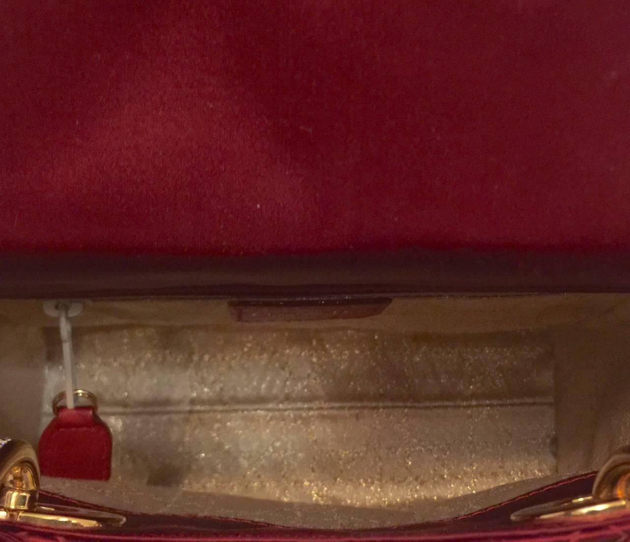 Women's Iconic Mini Lady Dior Ravishing Red Silk Satin Evening Bag With Crystals 