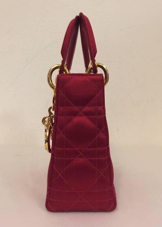 Iconic Mini Lady Dior Ravishing Red Silk Satin Evening Bag With