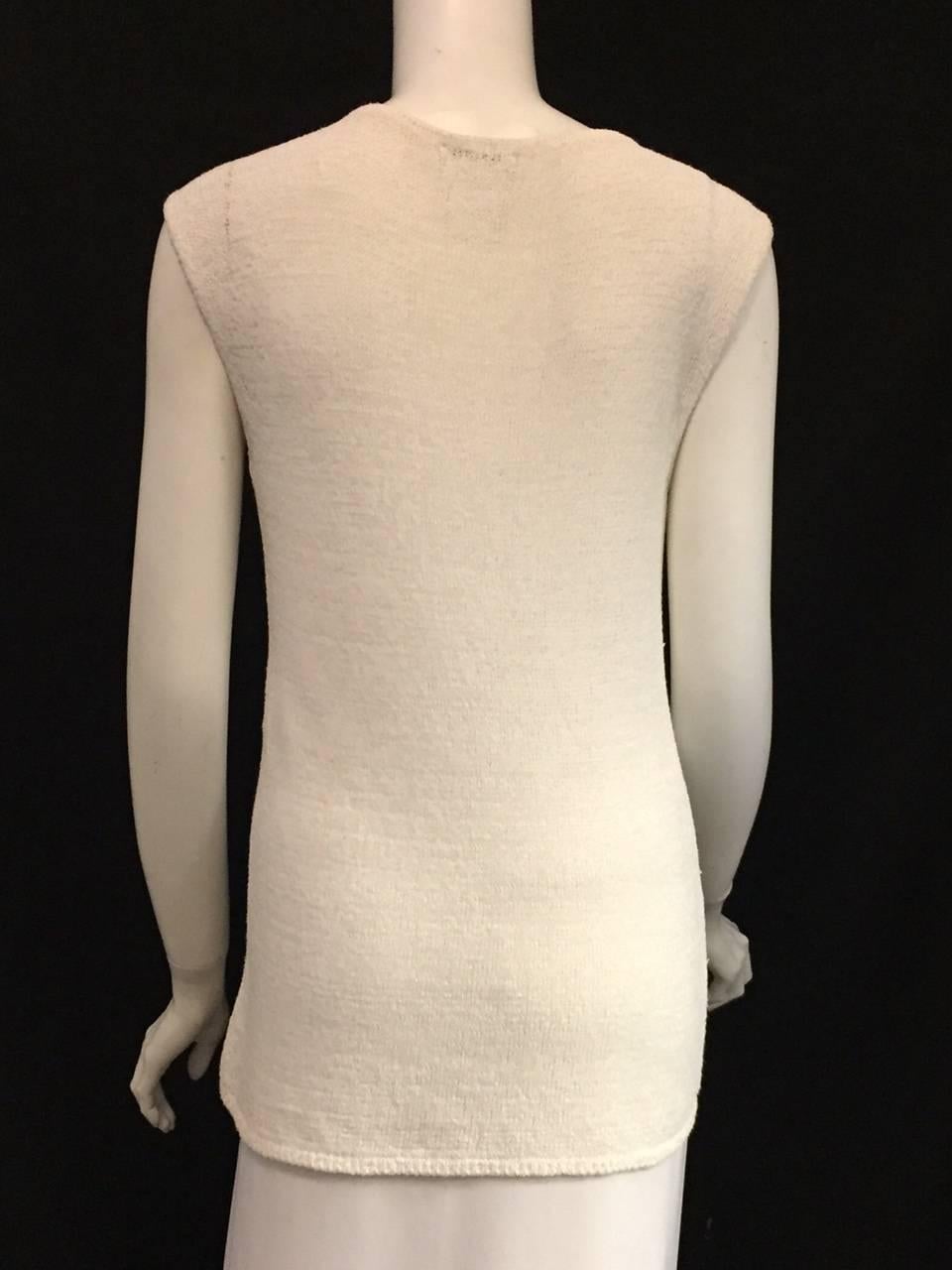 Beige Chanel Longer Length Ivory Stretch Top With V-Neckline and Cap Sleeves  For Sale