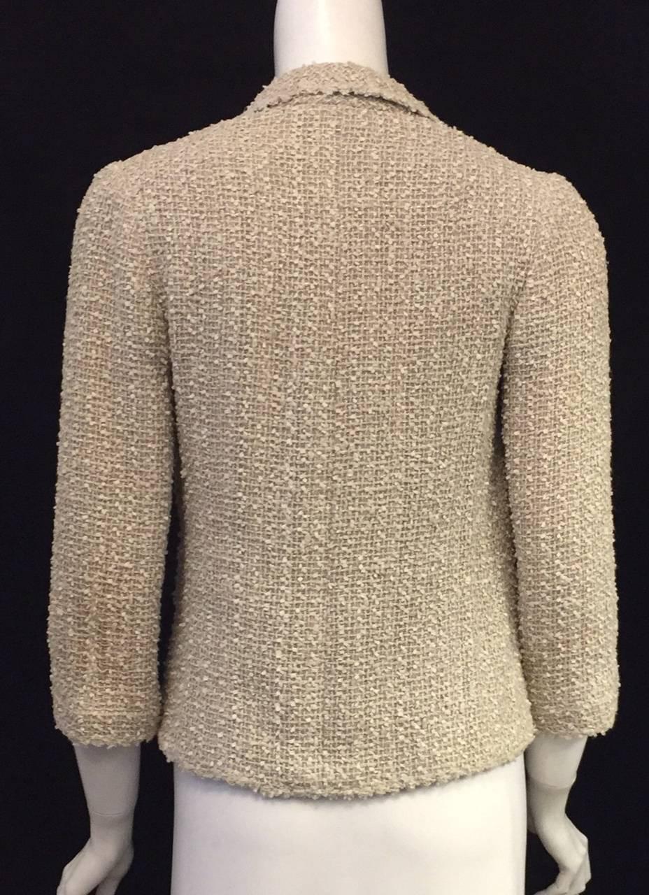 1990s Chanel Beige Tweed Jacket With Bracelet Sleeves and Patch Pockets  In Excellent Condition In Palm Beach, FL