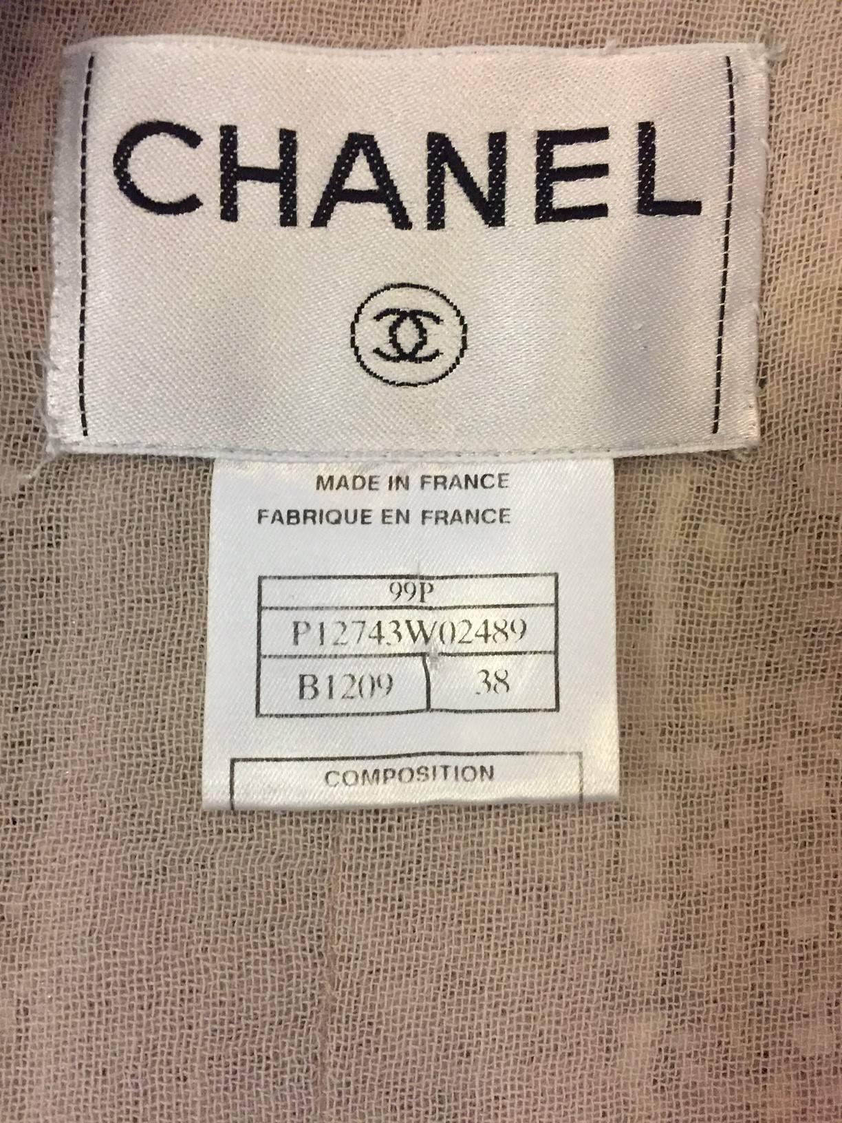 1990s Chanel Beige Tweed Jacket With Bracelet Sleeves and Patch Pockets  2