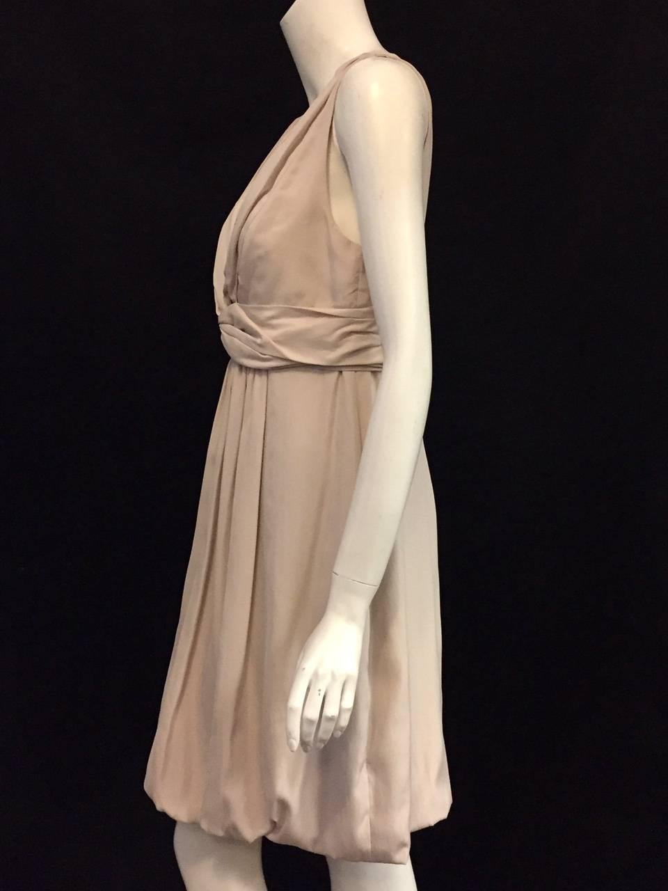 Women's Stella McCartney Gathered Beige Silk Blend Sleeveless Dress With Bubble Skirt 