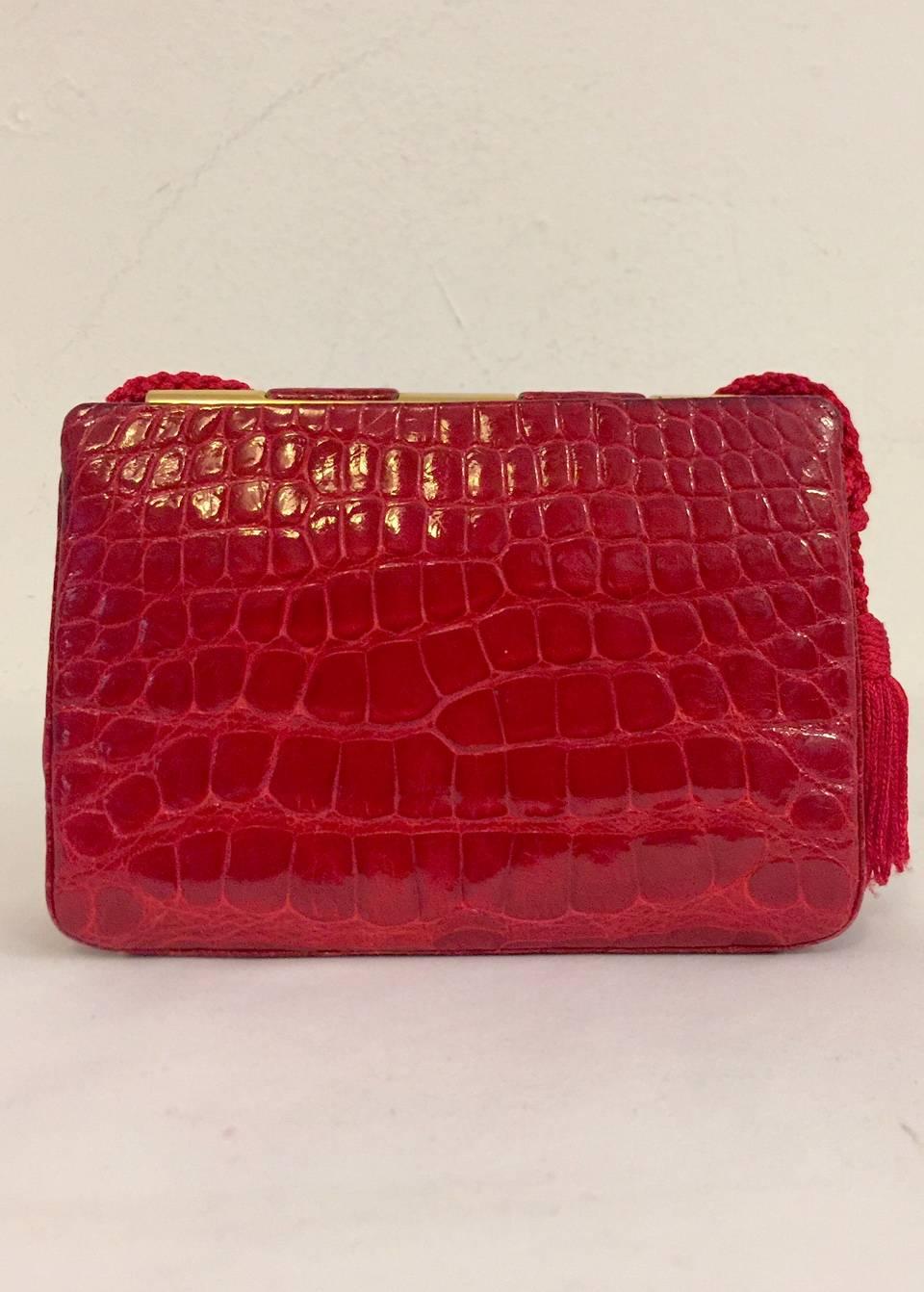 Vintage Judith Leiber Red Alligator Shoulder Bag With Gold Tone Hardware 1