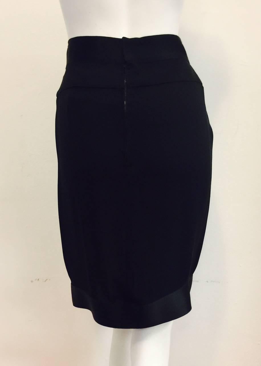 Chanel Boutique Black Silk Evening Skirt With Silk Satin Banded Trim In Good Condition In Palm Beach, FL