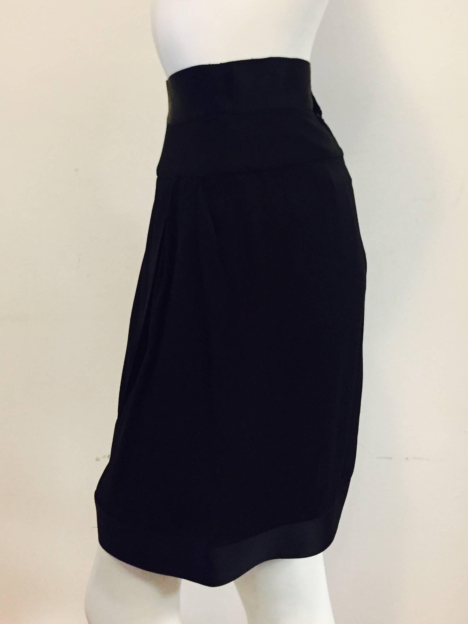 Chanel Boutique Black Silk Evening Skirt With Silk Satin Banded Trim 1