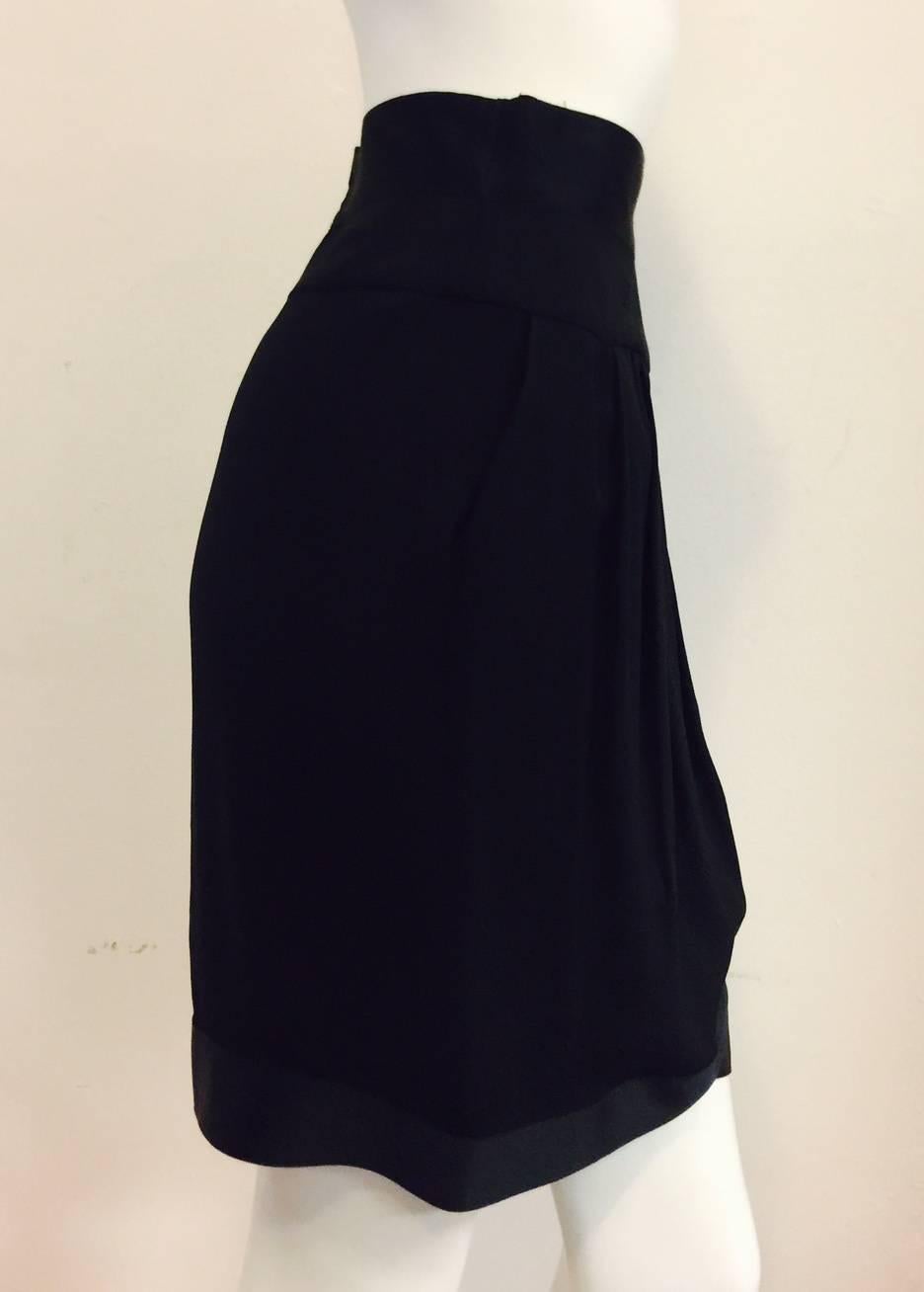 Women's Chanel Boutique Black Silk Evening Skirt With Silk Satin Banded Trim