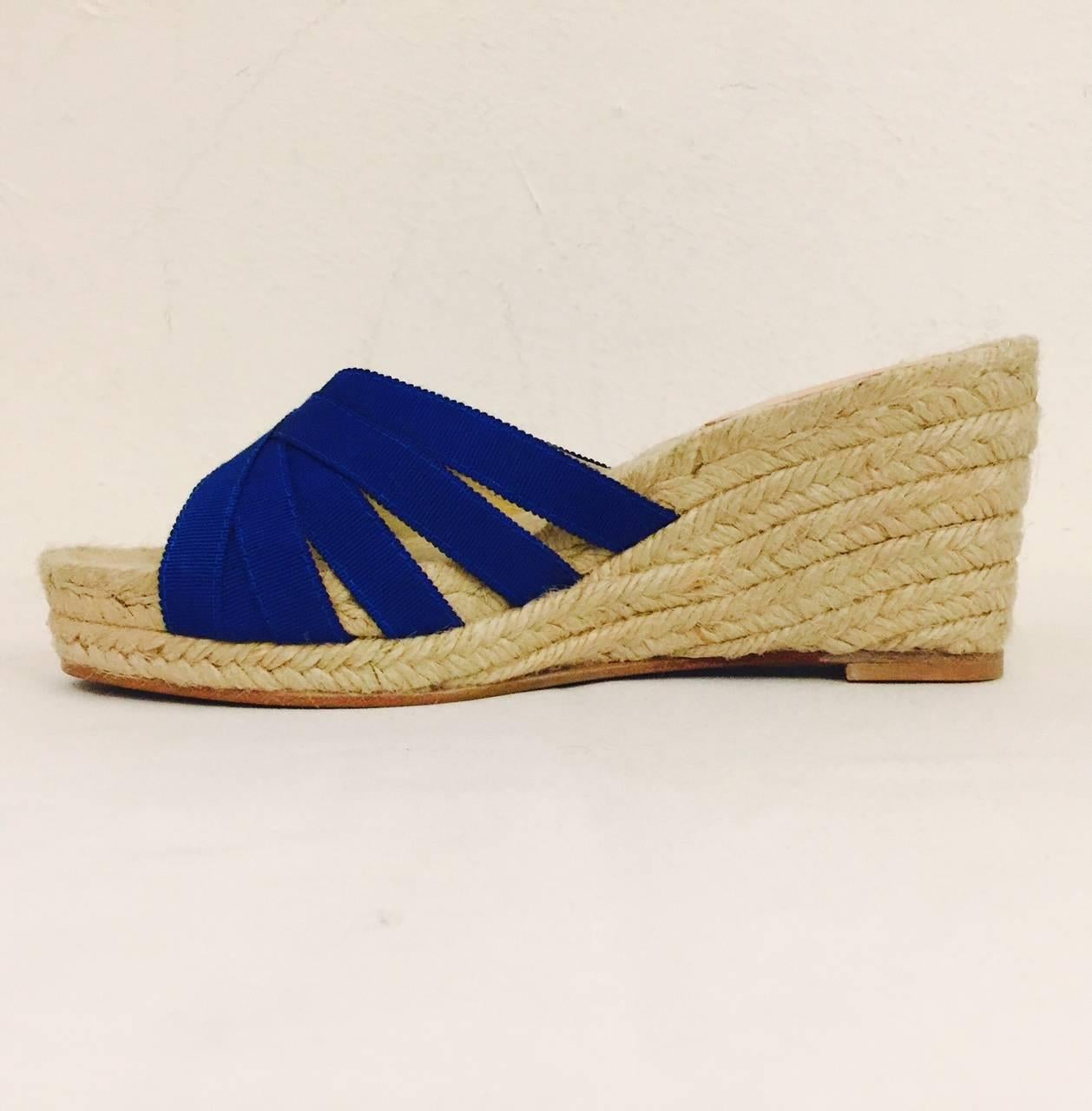 Beige Stubbs & Wootton Royal Blue Grosgrain Ribbon and Rope Wedges
