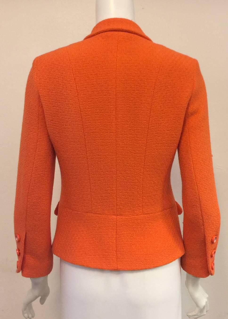 Chanel Boutique Mandarin Orange Wool Blend Jacket W Mirrored Logo Buttons  In Excellent Condition In Palm Beach, FL