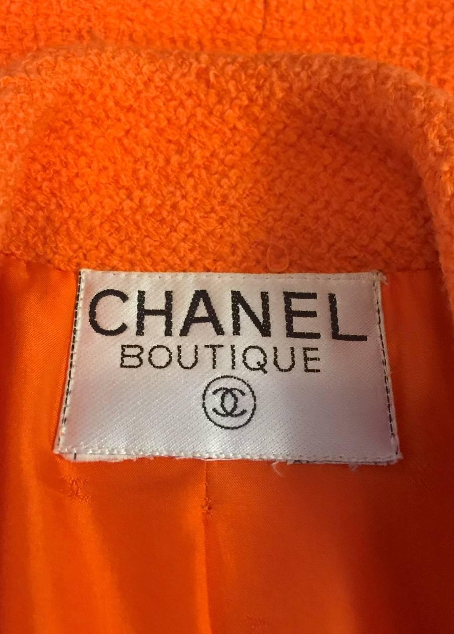 Chanel Boutique Mandarin Orange Wool Blend Jacket W Mirrored Logo Buttons  2