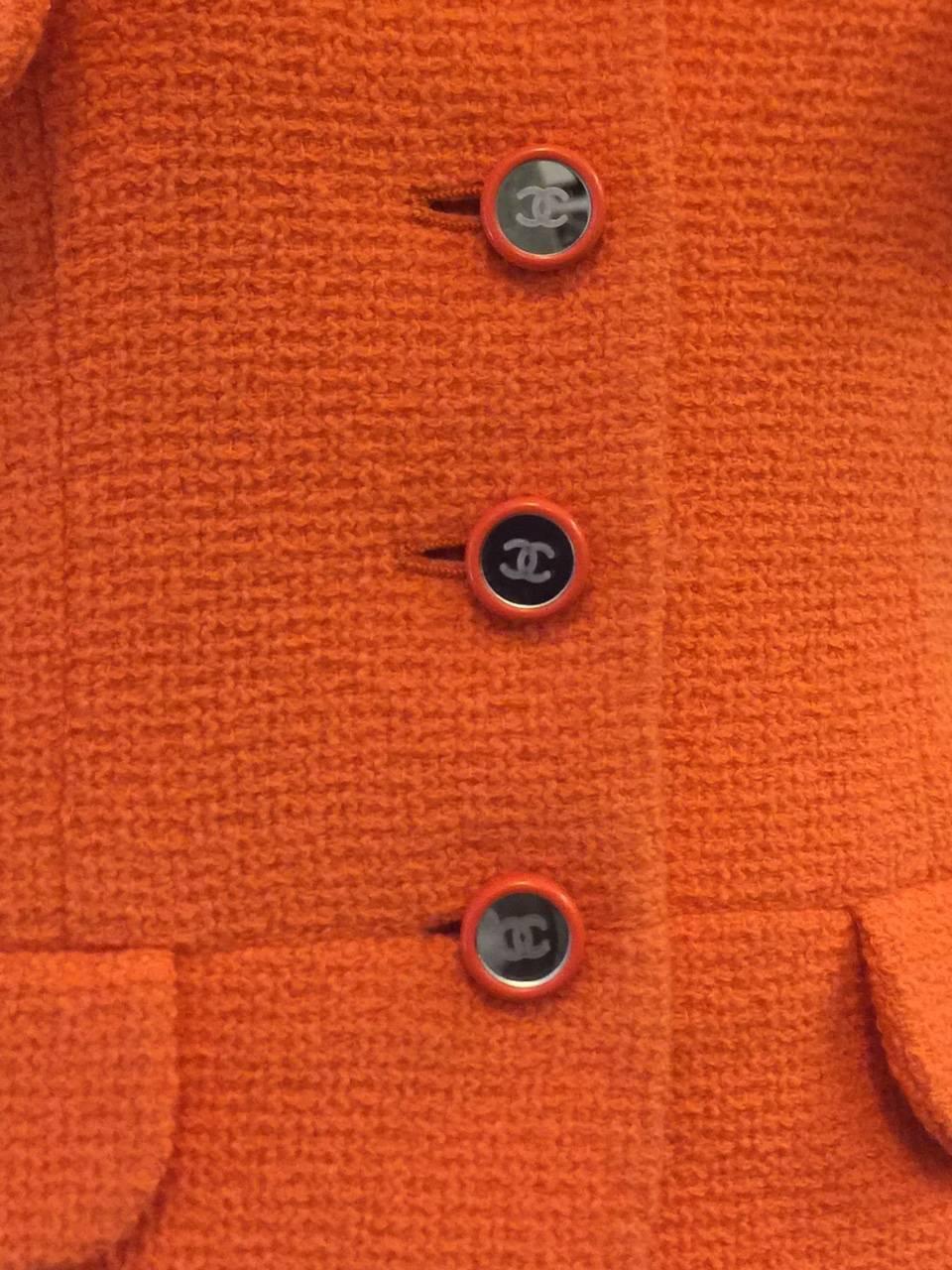 Chanel Boutique Mandarin Orange Wool Blend Jacket W Mirrored Logo Buttons  1