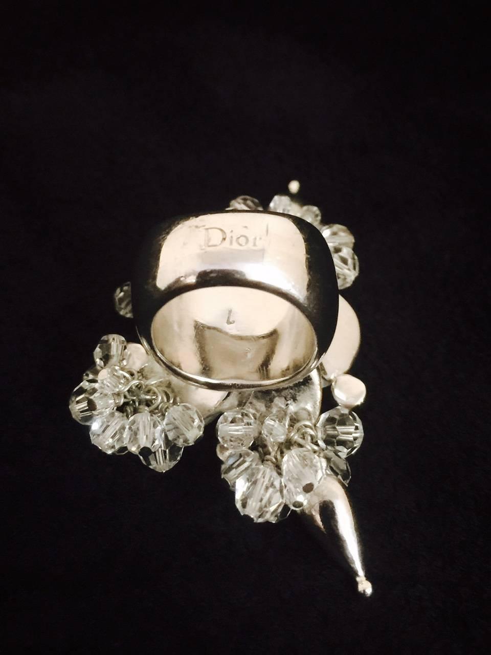 Delightful Dior Shell Mother of Pearl and Crystals Ring In Excellent Condition In Palm Beach, FL