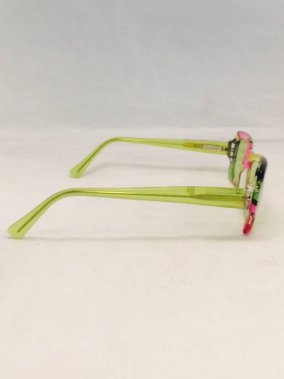 Beige Vintage1960s Emilio Pucci Sunglasses with Iconic Print in Green, Pink & Orange
