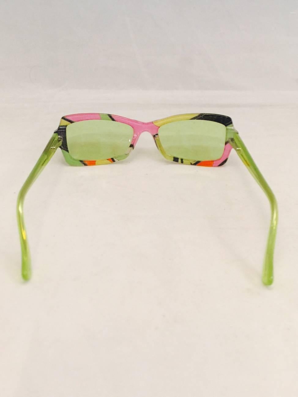 Vintage1960s Emilio Pucci Sunglasses with Iconic Print in Green, Pink & Orange In Good Condition In Palm Beach, FL