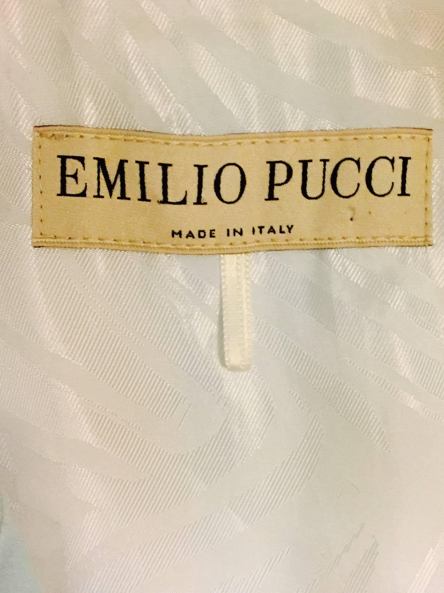 Emilio Pucci 2 Piece Pant Suit In Light Blue Background With Black Lace Print 1