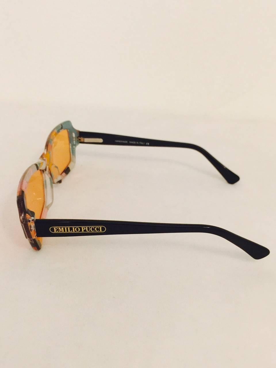 Vintage Pucci Iconic Print Sunglasses in Green, Pink and Orange In Excellent Condition In Palm Beach, FL