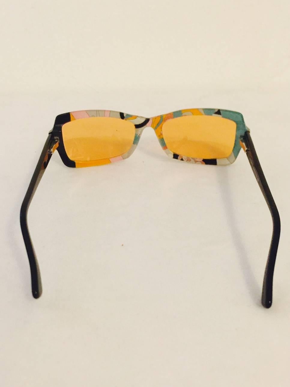 Brown Vintage Pucci Iconic Print Sunglasses in Green, Pink and Orange