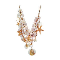 Sequin Adjustable Faux Pearl and Sea Shell Necklace
