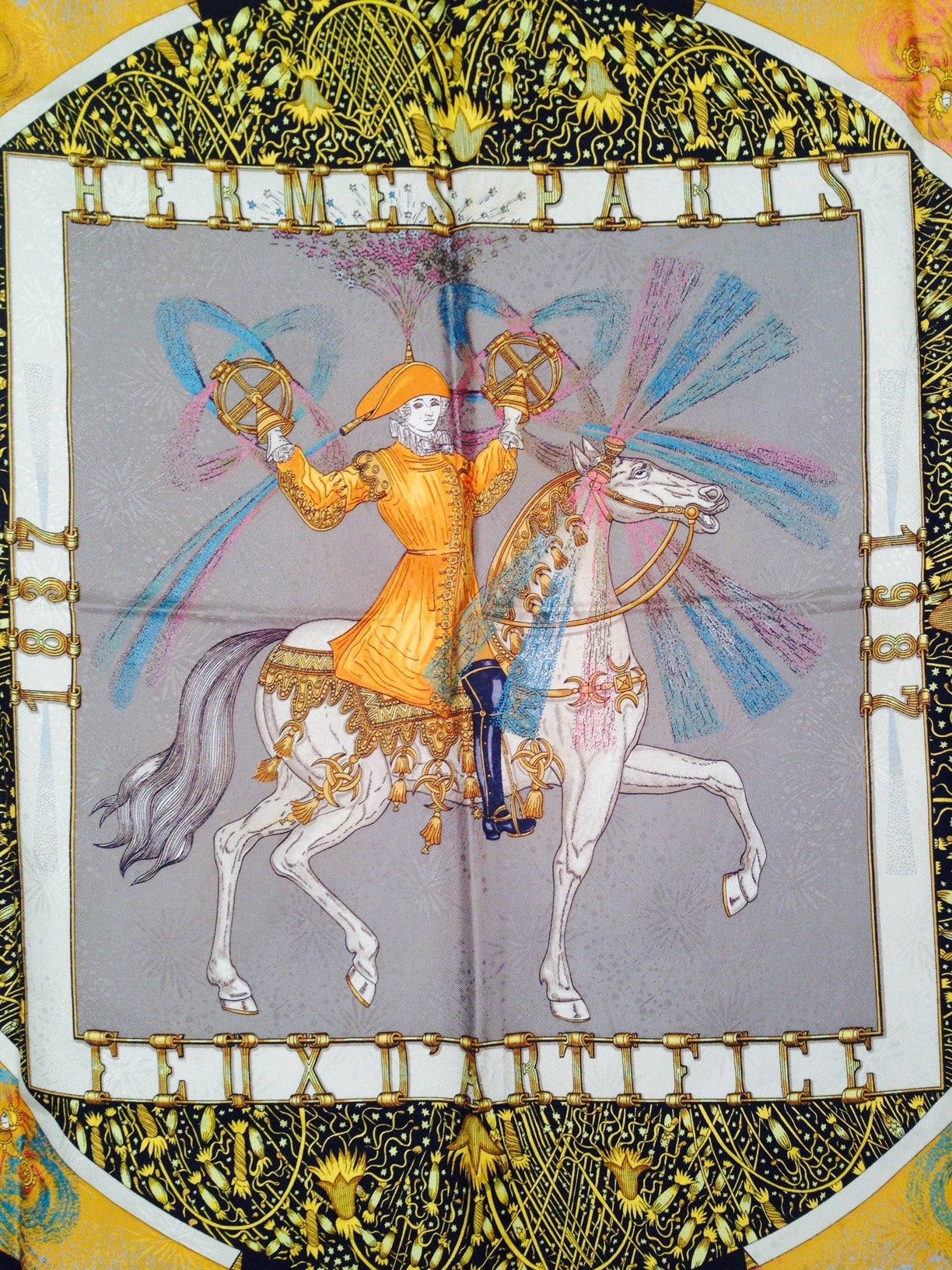 Limited Hermès 150th Anniversary "Feux D'Artifice" 100% Silk Jacquard Scarf