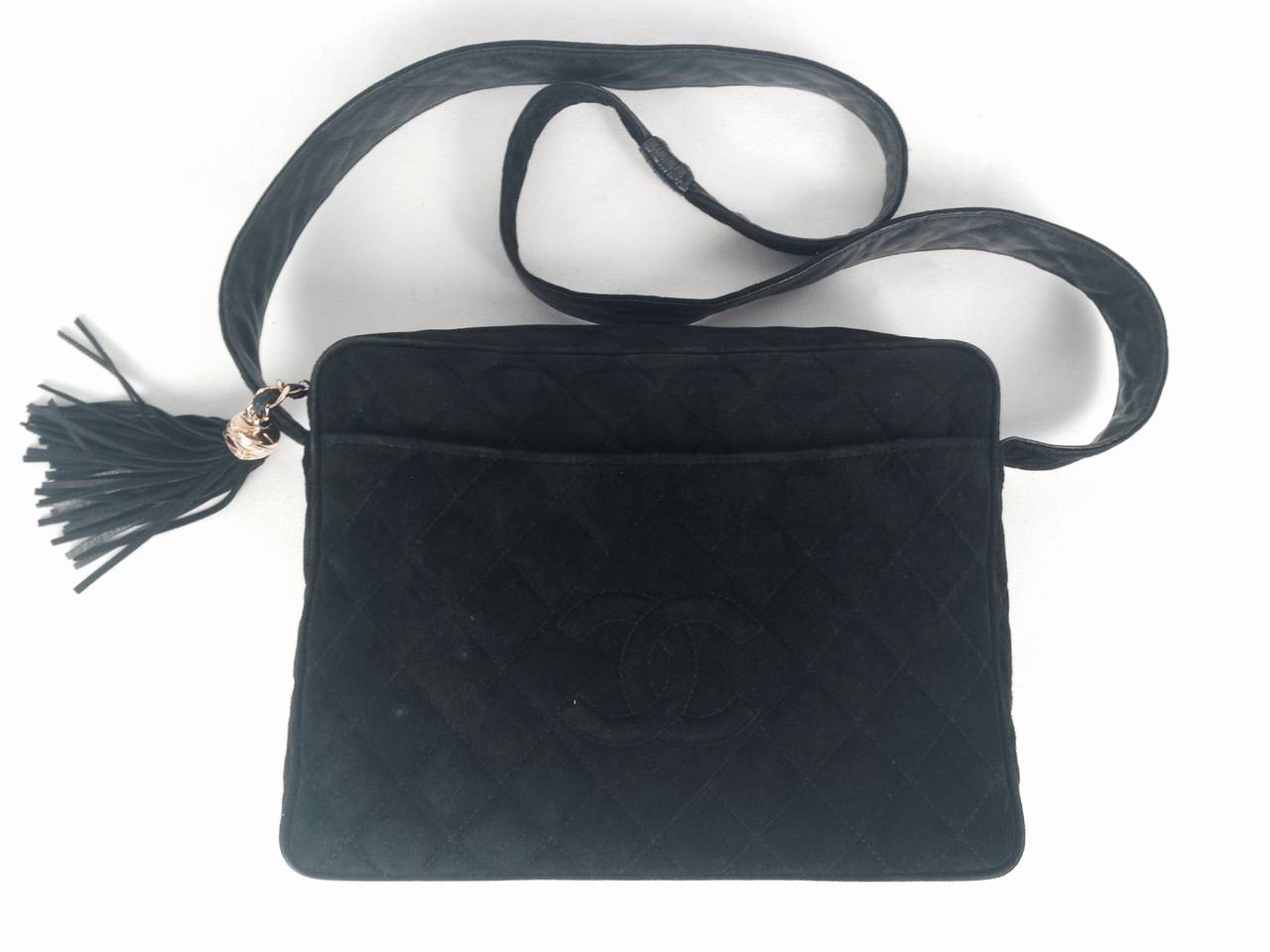 1990s Chanel Black Suede Camera Shoulder Bag 2