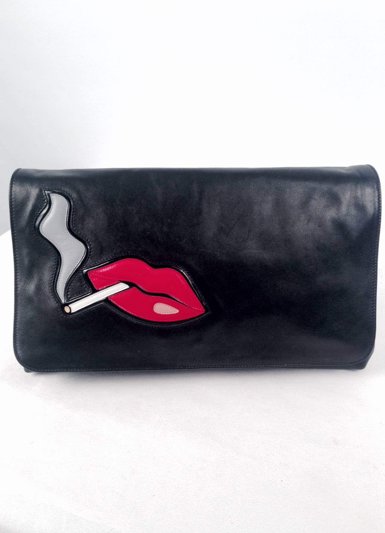 Prada Nappa Leather Smoking Lips Clutch In Excellent Condition For Sale In Palm Beach, FL