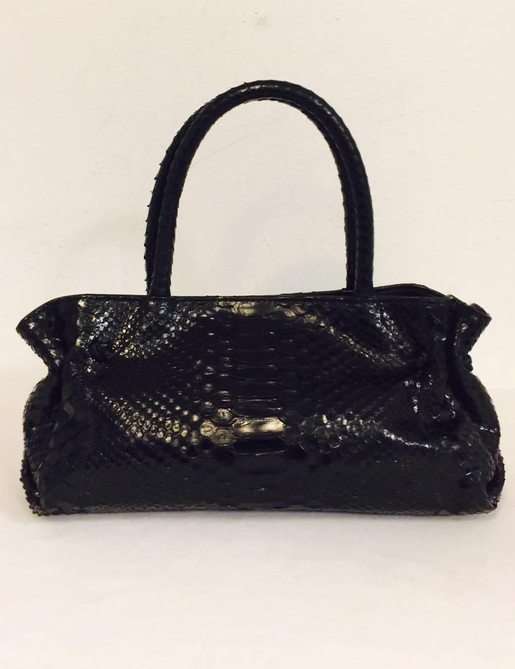 Women's Carlos Falchi Black Alligator Two Handle Handbag