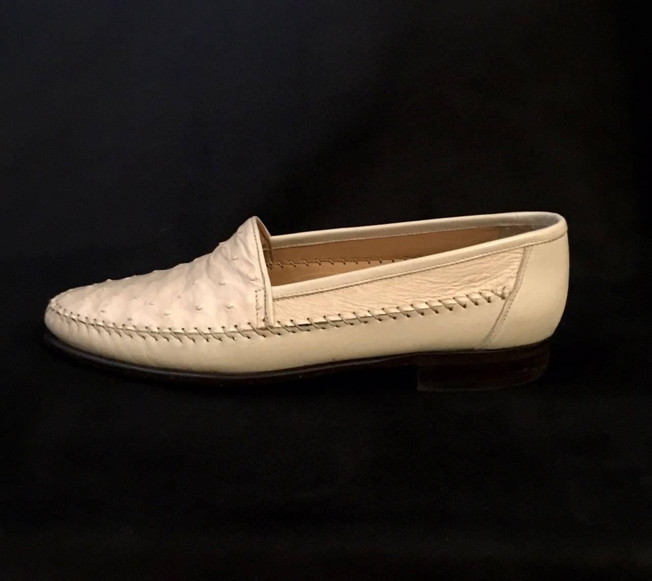 Beige Men's M.C. Mario Campatelli  Outstanding Ostrich Loafers in Ivory, Sz 10 1/2