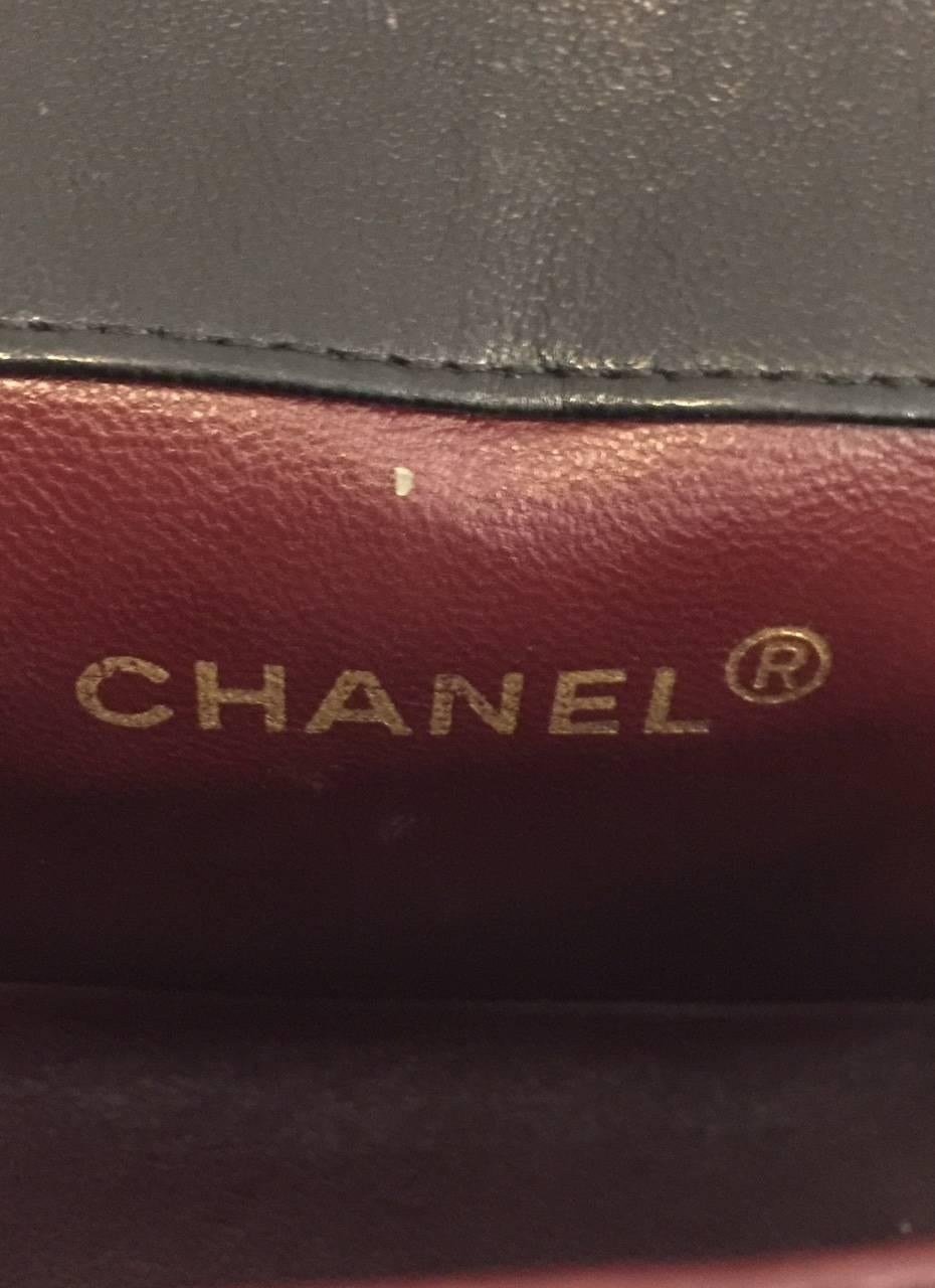 Chanel Vintage Black Mini Flap Bag W Burgundy Interior Series 1 Excellent  1