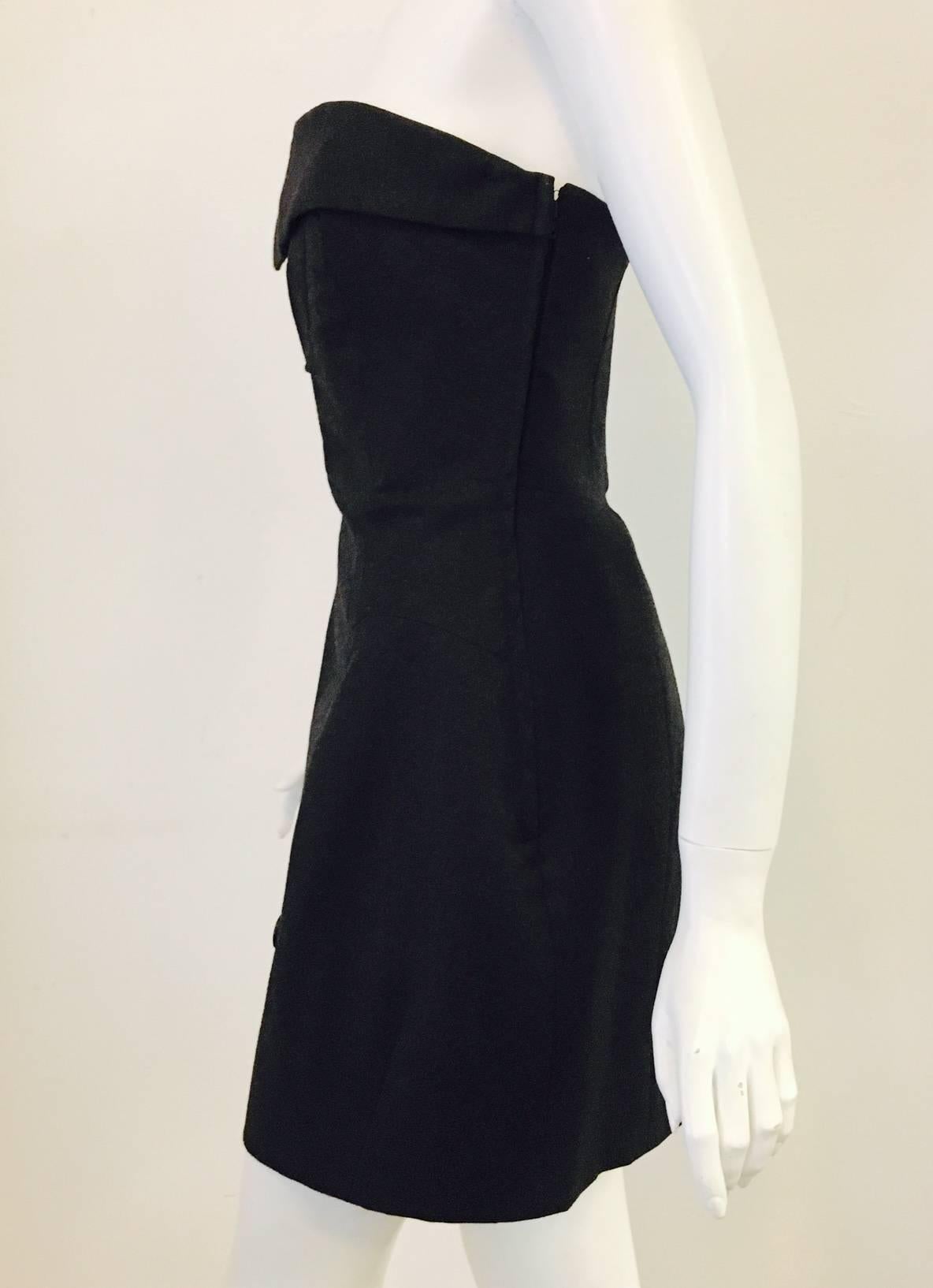 Marvelous Moschino Couture Charcoal Wool Strapless Mini Dress For Sale 2