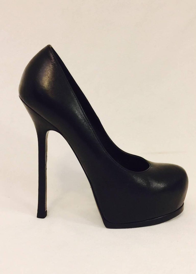 Yves Saint Laurent Black Leather High Heel Pumps With Covered Platforms ...