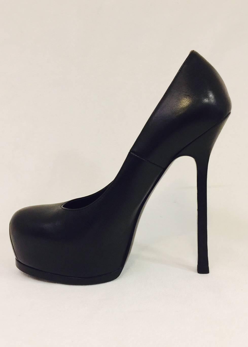 Women's Yves Saint Laurent Black Leather High Heel Pumps With Covered Platforms For Sale