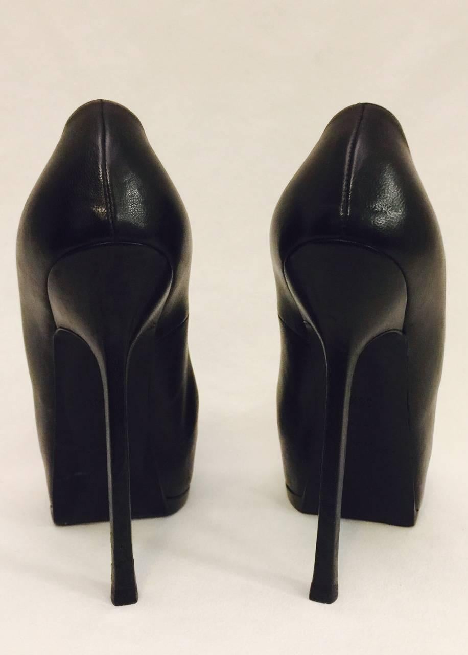 Yves Saint Laurent Black Leather High Heel Pumps With Covered Platforms For Sale 1